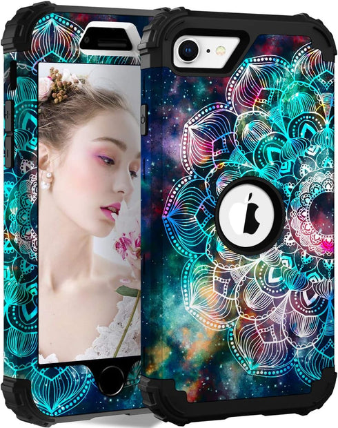 Hocase Heavy Duty Case for iPhone SE 2022/2020, Shockproof Protection Hard Plastic+Silicone Rubber Hybrid (4.7") -