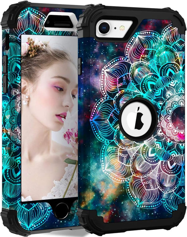 Hocase Heavy Duty Case for iPhone SE 2022/2020, Shockproof Protection Hard Plastic+Silicone Rubber Hybrid (4.7") -