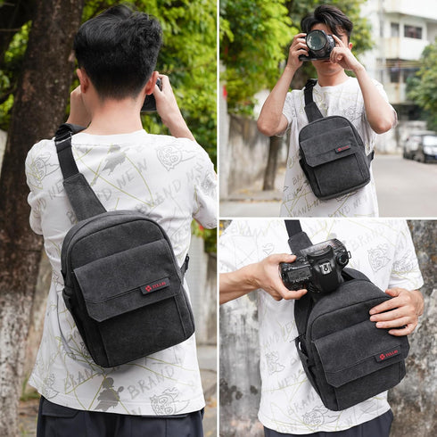 Tullio Crossbody Camera Bag for Photographer, Waterproof Canvas Sling Bag Compatible with Nikon Sony