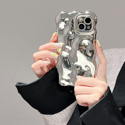 Case for iPhone 14 Pro Max, 3D Wave Bubble Shape Ripple Chrome Pattern Soft Bumper Glitter Shiny Cover (Silver)