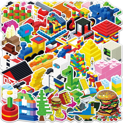 Dslalaly 51 PCS Reusable Cartoon Building Block Stickers - Waterproof Decals for Water
