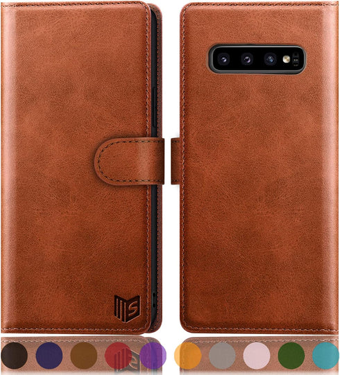 SUANPOT RFID Blocking Leather Wallet Case for Samsung Galaxy S10 6.1", Flip Folio Book Phone Case, Shockproof Cover