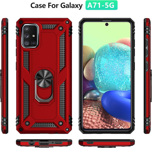 Military Grade Drop Impact Case for Samsung Galaxy A71 5G, Heavy Duty Shockproof Armor with 360° Rotating Ring (Silver)