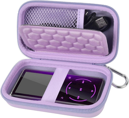 MP3 & MP4 Player Case for SOULCKER/G.G.Martinsen/iPod Nano/Sandisk/Sony NW-A45, Fits Earbuds, USB Cable - Purple