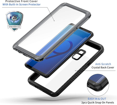 Lanhiem for Samsung Galaxy S9 Case - IP68 Waterproof Dustproof with Built-in Screen Protector