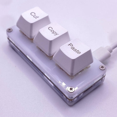 Mini 3-Key Cut Copy Paste Keyboard, Ctrl X C V Shortcut One Handed RGB Macro Pad Gaming Mechanical Keyboard,