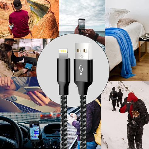 cugunu iPhone Charger, 5 Pack 3/3/6/6/10FT MFi Certified USB Lightning Cable, Fast Charging, Black Gray