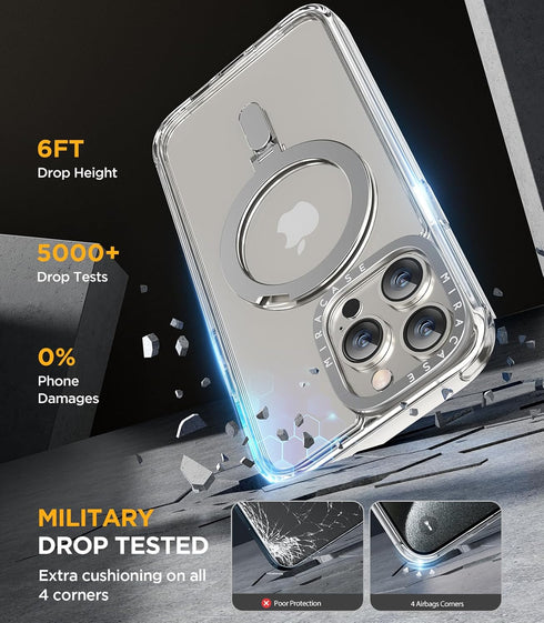 Miracase Designed for iPhone 15 Pro Case - Clear Glitter, Compatible with MagSafe, Magnetic Ring Holder, Shockproof