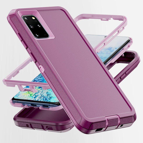 AYMECL Galaxy S20 Plus Case, Military Grade 3 in 1 Full Body Shockproof Dust/Drop Proof Protection Cover, Pink+Wine Red