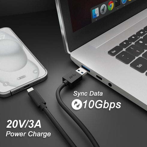 USB3.2 Gen2x1 A to C Cable, USB-A to USB-C, 10Gbps High Speed Data Transfer, USB Charging Cable, 2 meters, Black