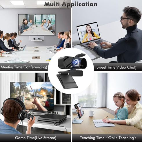 Gozvrpus 1080P USB HD Webcam with Built-in Microphone and Rotatable Tripod, Video, Wide Angle Camera, Privacy Cover