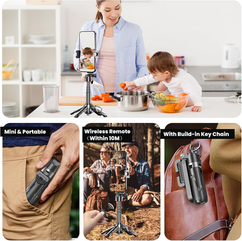 YXYaoZhengYiGeYi Mini Selfie Stick, Pocket Size Extendable Phone Holder with Wireless Detachable Remote Control