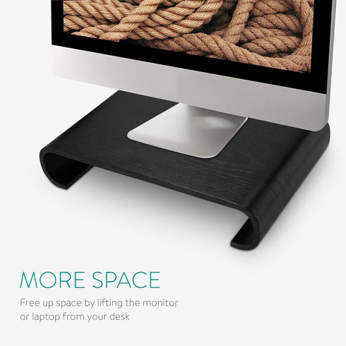 Navaris Wood Monitor Stand Riser - Desktop Organizer for PC TV Screen, Oak with Black Stain