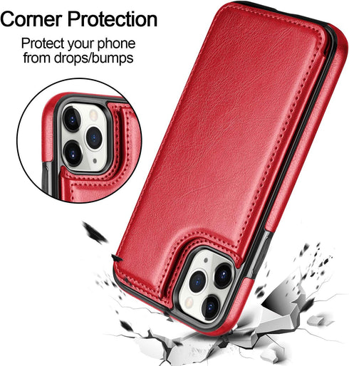 HianDier Wallet Case for iPhone 11 Pro Max, Slim Protective Case with Credit Card Slot (Red)