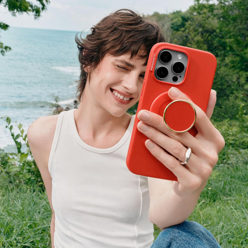 PopSockets Round Phone Grip with Adapter Ring, Compatible with MagSafe, Wireless Charging - Rosso