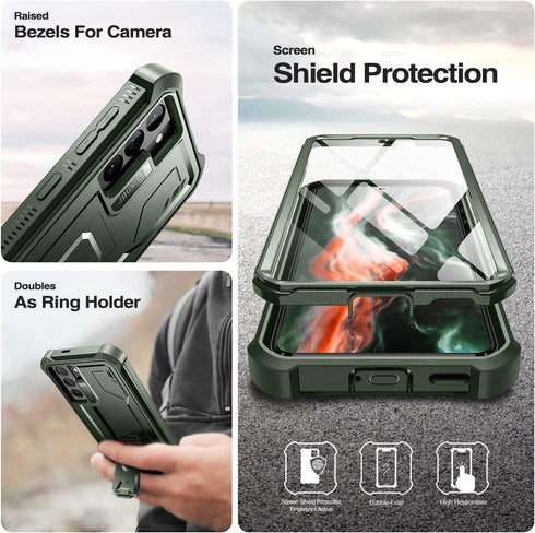 Dexnor Case for Samsung Galaxy S21, Built-in Screen Protector and Kickstand, Heavy Duty Military Grade Shockproof Cover
