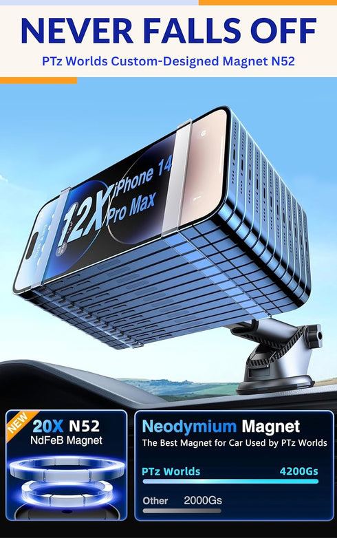 PTz Worlds PTz Words for MagSafe Windshield Mount - Magnetic Phone Holder for Car, Suction Cup, High Heat Resistant
