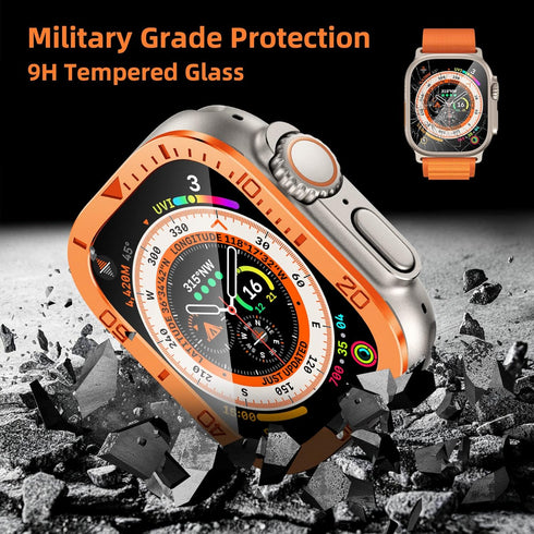 Apple Watch Ultra 2 Screen Protector 49mm - 2 Pack Tempered Glass with Titanium Alloy Frame & Waterproof Bezel Ring S2