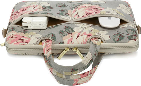 White Rose Pattern Water Resistant Laptop Shoulder Bag for 15-15.6 Inch Laptop, Messenger Case Sleeve