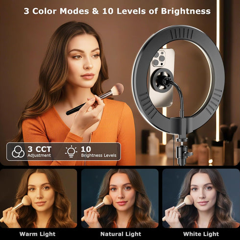 Wowcati 10" Desk Ring Light with Magnetic Phone Stand for Zoom Meetings, Ring Lights for Video Recording, Laptop Light