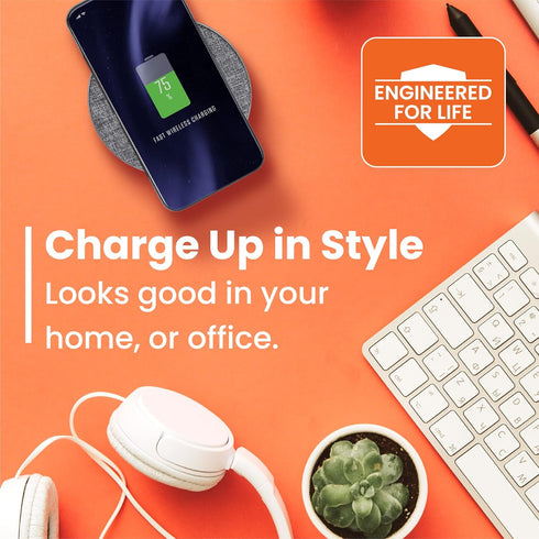 Ventev Qi Wireless Chargepad Plus 10W with 5ft Cable and Fast Wall Charger, Compatible with Qi Enabled Devices, Gray