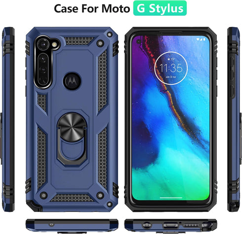 Moto G Stylus/Pro (2020) Case with Tempered Glass Screen Protectors, Androgate Ring Kickstand Shockproof Cover