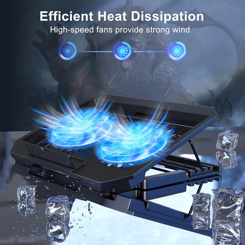 Laptop Cooling Pad with Adjustable Height Two 5.1 Inches Fan 2 USB Ports Suitable for 12"-15.6" Laptops(Black)