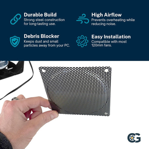 120mm Black Steel Mesh Filter Grill, 1.1mm Diameter Hole