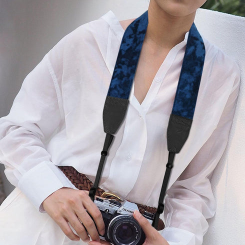 Padwa Lifestyle Velvet Camera Strap, 2" Wide Full Grain Cowhide Head, Soft Velvet Straps for Photographers, Dark Navy