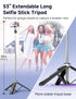 SelfieShow 53'' 1 17 16 15, Selfie Stick Tripod with Light, Extendable Selfie Stick with Remote, Portable Cell Phone