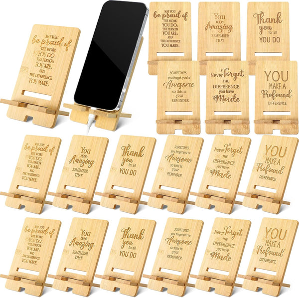 Ripeng 12 Pcs Employee Appreciation Gifts Bulk Bamboo Phone Stand for Desk Office