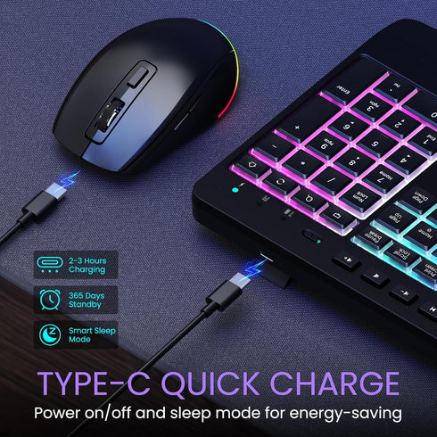 VEILZOR 2.4G 9 Set Wireless Keyboard and Mouse Combo- Rechargeable Keyboard with Phone Holder, Ergonomic Wrist Rest