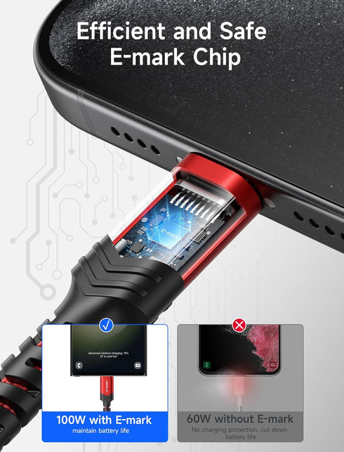 JSAUX 100W USB C to USB C Cable 10FT+10FT 2-Pack, 5A Fast Charging for iPhone 15, MacBook Pro/Air, Samsung S23, Pixel.