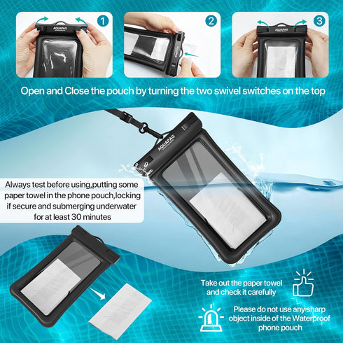 NEPHI IP68 Waterproof Phone Pouch 2 Pack, Adjustable Neck Lanyard Floating Case for iPhone, Black Phone Dry Bags for