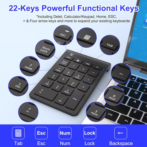 Arsandyn 22 Mouse-Black,2.4GHz 3 Accounting,Numpad Set Keys Wireless Number Pad and Numeric Keypad with Mouse