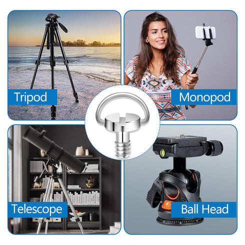 5 Pcs 1/4" Camera Tripod Screw, Stainless Steel Thread D-Ring Quick Release Camera Screws