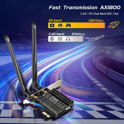 EDUP PCI-E WiFi 6 Network Card AX1800Mbps, Bluetooth 5.2, Heat Sink, 802.11AX Dual Band Antenna for Windows 11/10 64-bit