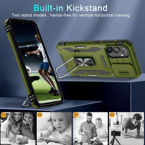 DEERLAMN Galaxy S24+ Plus Case, Olive Green, Military Grade Shockproof, Slide Camera Cover & Screen Protector,