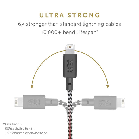 Native Union Belt Cable USB-C to Lightning, 4ft Ultra-Strong Reinforced Charging Cable with Leather Strap [MFi