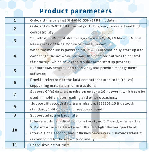 SIM800C USB to GSM Module, Quad-Band GSM/GPRS Wireless Module, Supports 2G/3G/4G Micro SIM Card