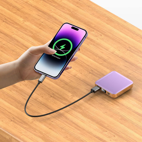 12000mAh Small Power Bank, Mini Portable Charger with Built-in 4 Cables, Smart LED Display for iPhone, Tablet