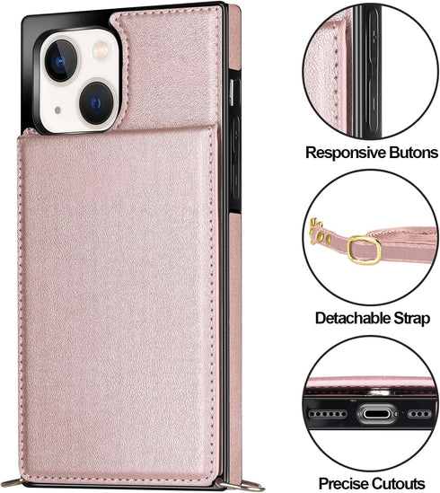Vofolen Wallet Case for iPhone 15 with Card Holder, Crossbody Lanyard Wrist Strap, Heavy Duty Protective