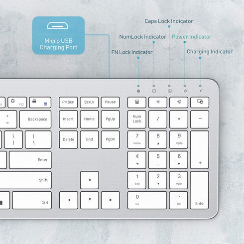 Seenda Rechargeable Wireless Keyboard Mouse Combo, Full Size Cordless Keyboard & Mouse Set, Ultra Thin Quiet, Silver