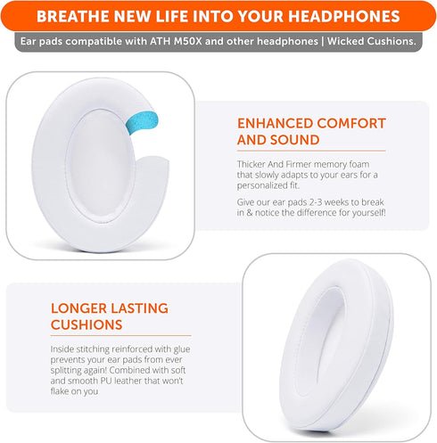 WC Wicked Cushions PadZ - Thick & Soft Ear Pads for ATH M50X, M40X, SteelSeries Arctis, HyperX Cloud, Logitech G Pro X,