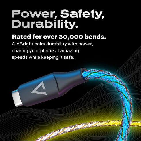 Statik Light Up Charger Cable - GloBright Braided LED Charging Cable, Glowing Super Fast Charging 100W Light Up Cable,