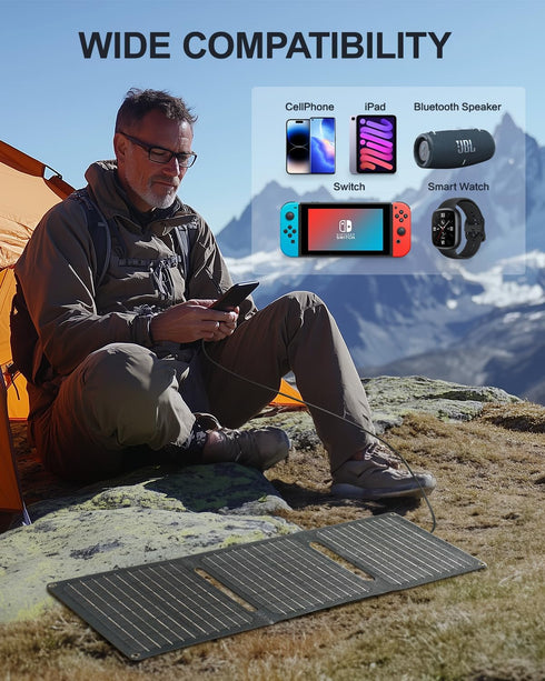 21W Portable Solar Panel, Foldable Charger, IP67 Waterproof for Camping, Hiking, Ultra-Fast Solar Phone Charger