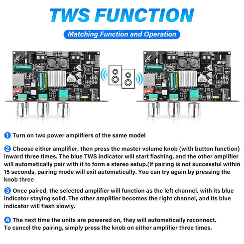 ZK-1001U 100W 9-24V,Supports Daakro Mono Bluetooth Amplifier Board with TWS, Peak Power Home Audio Amplifier