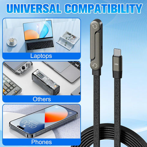 Linyuant 2 1 240W 240W Sideways Phone Charger, in Invisible Holder Charger Cable, Braided Fast Charge Cable