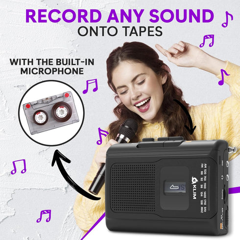 KLIM K8 Cassette F1 Cassette Tape Player Portable with Headphones - Recorder - New Version - AM/FM Walkman - Built