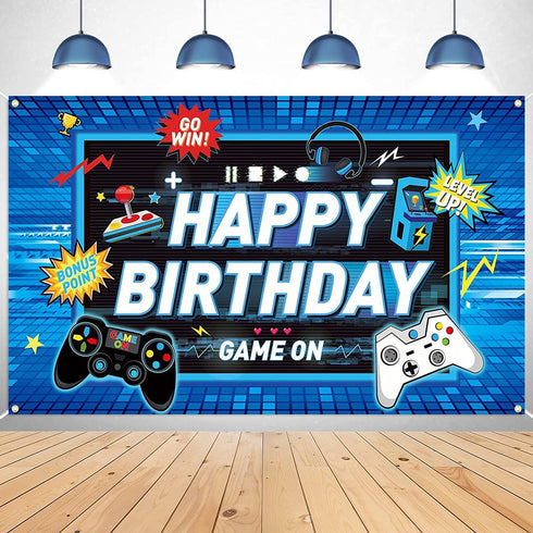 Video Game Backdrop Party Banner, Gaming Theme Birthday Photography Background, Props for Game Fans Kids Decorations